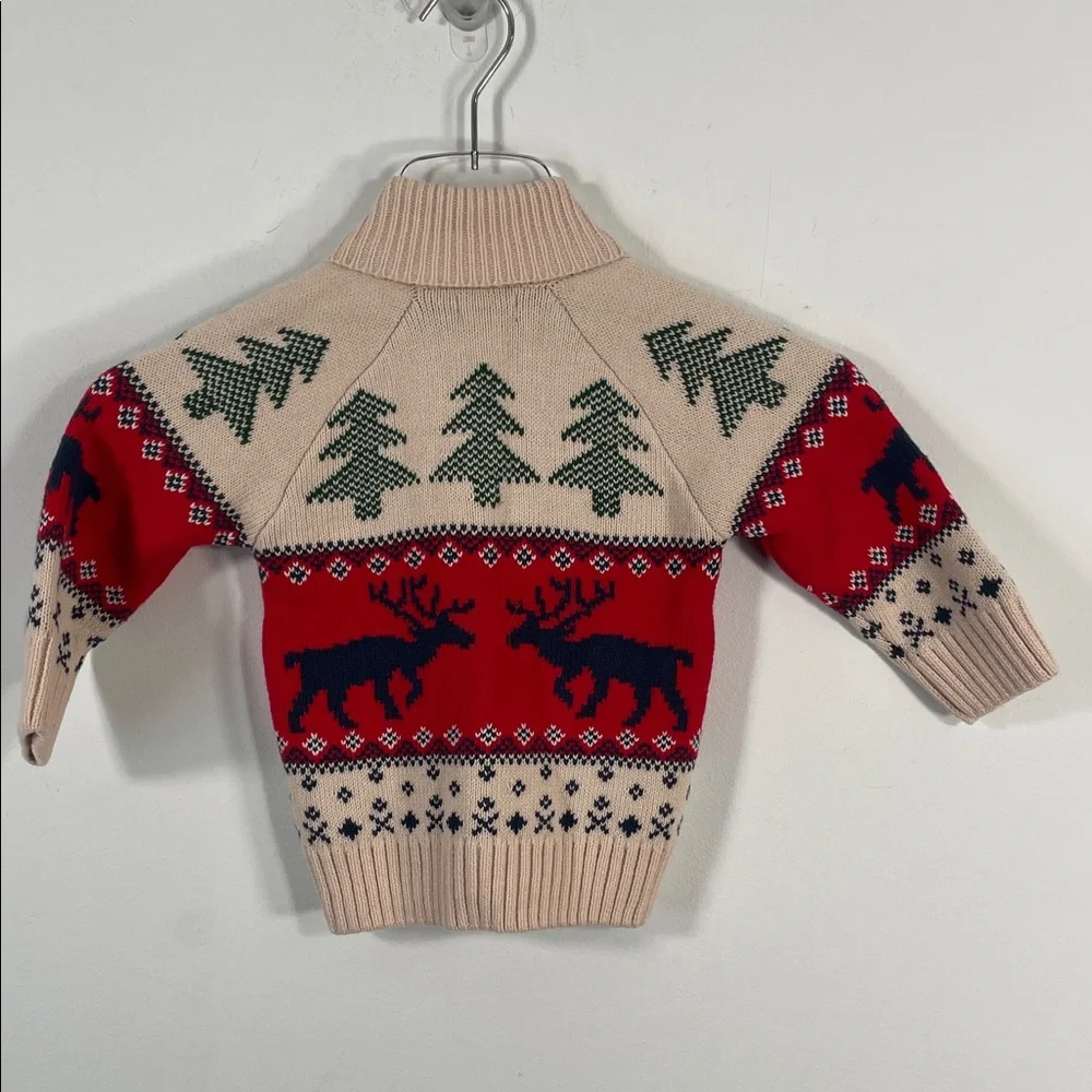 Hatley Kids Red Cream Reindeer Christmas Tree Fair Isle Shawl Cardigan Sweater 2